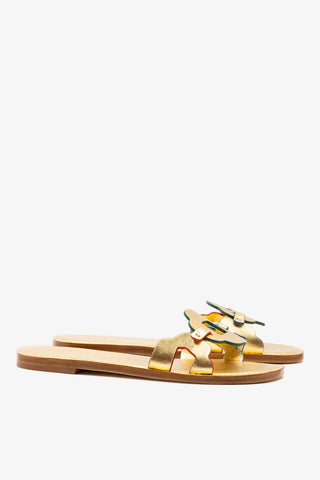Flat Margherita Couro Dourado Flat Sandal Larroudé