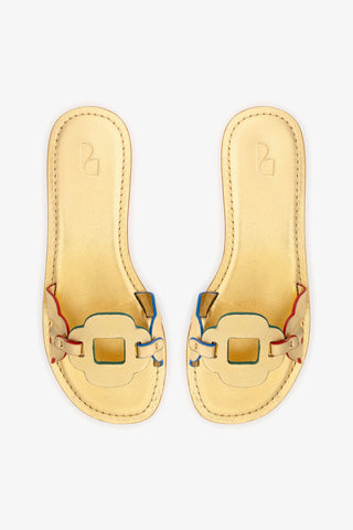 Flat Margherita Couro Dourado Flat Sandal Larroudé