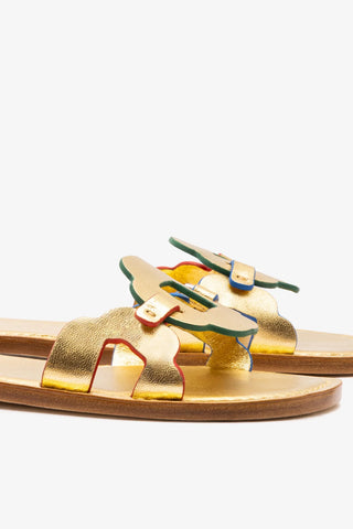 Flat Margherita Couro Dourado Flat Sandal Larroudé