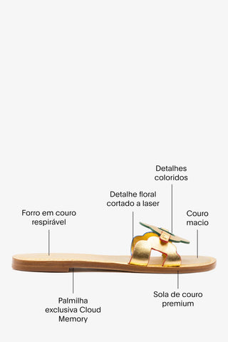 Flat Margherita Couro Dourado Flat Sandal Larroudé