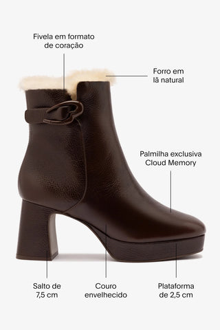 Bota Dolly Verona Low Couro Marrom e Lã Natural Boot Larroudé