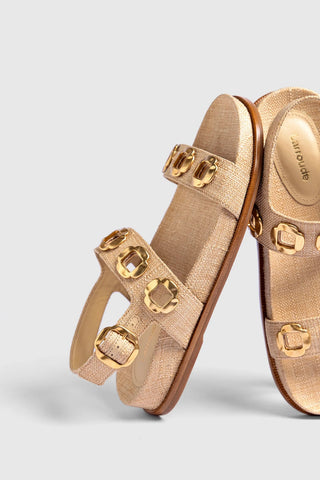 Sandália Milan Sport Ráfia Bege Flat Sandal Larroudé