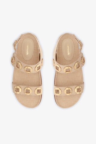 Sandália Milan Sport Ráfia Bege Flat Sandal Larroudé