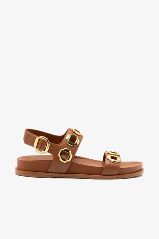 Sandália Milan Sport Couro Caramelo Flat Sandal Larroudé