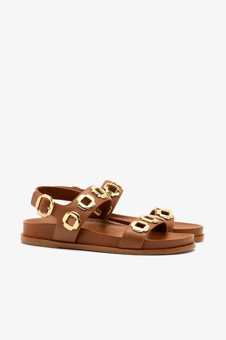 Sandália Milan Sport Couro Caramelo Flat Sandal Larroudé
