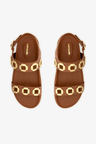 Sandália Milan Sport Couro Caramelo Flat Sandal Larroudé