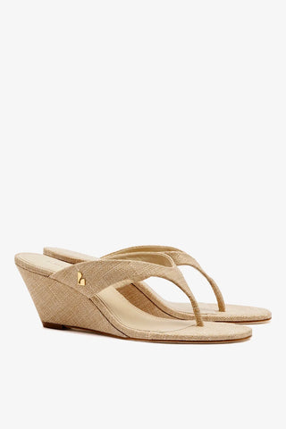 Sandália Anabela Gaia Low Ráfia Bege Sandal Larroudé