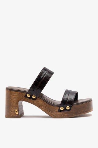 Larroudé x Kenneth Cole: Mule Couro Croco Marrom Sandal Larroudé x Kenneth Cole