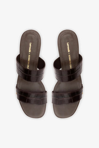 Larroudé x Kenneth Cole: Mule Couro Croco Marrom Sandal Larroudé x Kenneth Cole