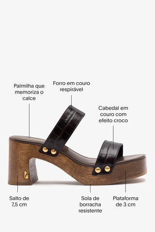 Larroudé x Kenneth Cole: Mule Couro Croco Marrom Sandal Larroudé x Kenneth Cole