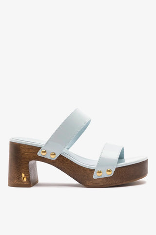 Larroudé x Kenneth Cole: Mule Couro Verniz Azul Sandal Larroudé x Kenneth Cole