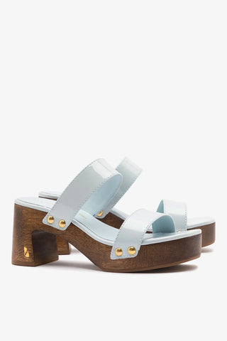 Larroudé x Kenneth Cole: Mule Couro Verniz Azul Sandal Larroudé x Kenneth Cole