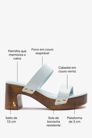Larroudé x Kenneth Cole: Mule Couro Verniz Azul Sandal Larroudé x Kenneth Cole