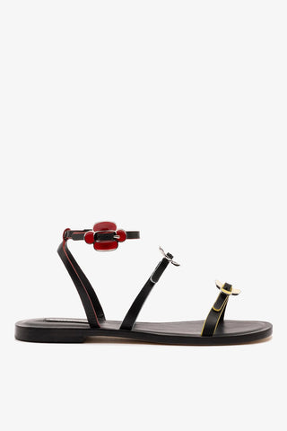 Sandália Flat Tinx Couro Preto Flat Sandal Larroudé