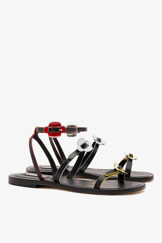 Sandália Flat Tinx Couro Preto Flat Sandal Larroudé