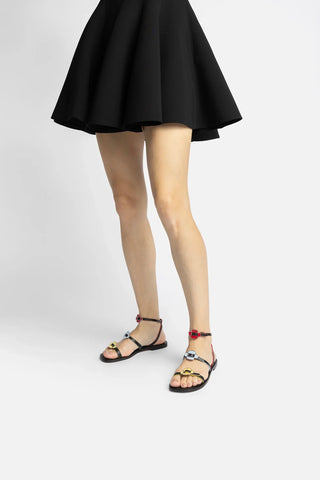 Sandália Flat Tinx Couro Preto Flat Sandal Larroudé