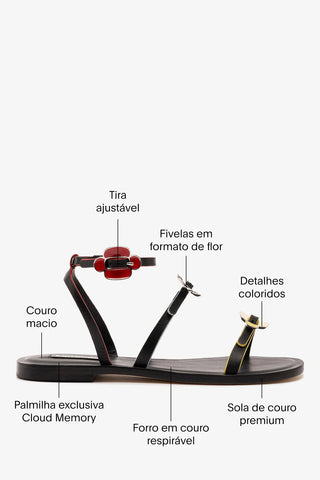 Sandália Flat Tinx Couro Preto Flat Sandal Larroudé