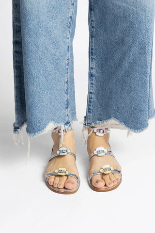 Sandália Flat Tinx Espelhado Prateado Flat Sandal Larroudé