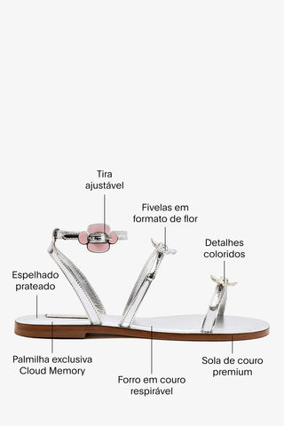 Sandália Flat Tinx Espelhado Prateado Flat Sandal Larroudé