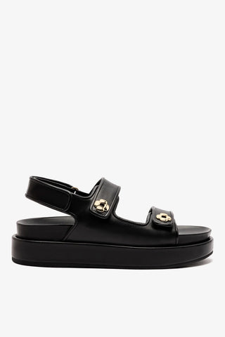 Sandália Jetty Couro Preto Flat Sandal Larroudé