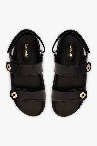 Sandália Jetty Couro Preto Flat Sandal Larroudé