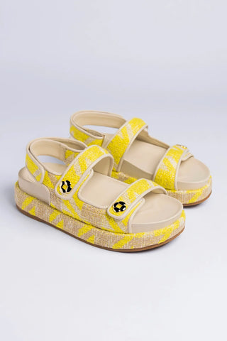 Sandalia Jetty Malha Estampado Amarelo Sandal Larroudé