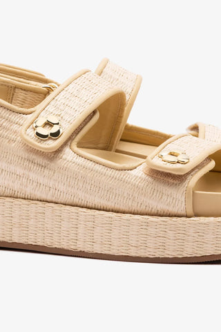 Sandália Jetty Ráfia Natural e Couro Bege Flat Sandal Larroudé