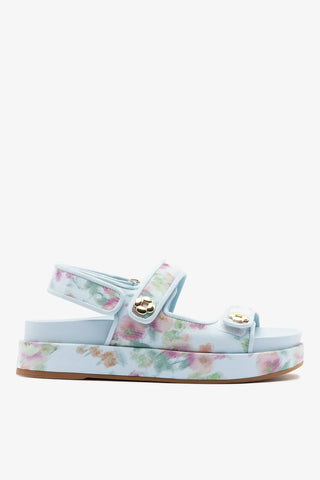 Larroudé x Markarian: Sandália Jetty Tecido Floral Azul Sandal Larroudé x Markarian