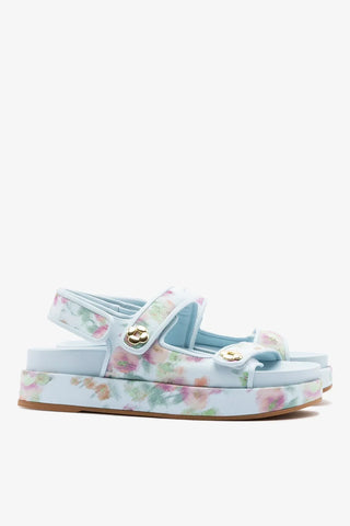 Larroudé x Markarian: Sandália Jetty Tecido Floral Azul Sandal Larroudé x Markarian