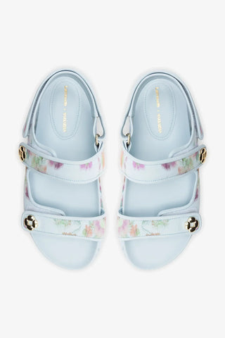Larroudé x Markarian: Sandália Jetty Tecido Floral Azul Sandal Larroudé x Markarian
