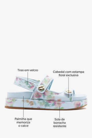 Larroudé x Markarian: Sandália Jetty Tecido Floral Azul Sandal Larroudé x Markarian