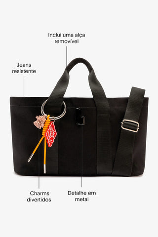 Bolsa Tote Bag Americana Jeans Preto Handbags Larroudé