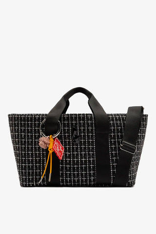 Bolsa Tote Bag Americana Tweed Estampado Preto e Branco Handbags Larroudé