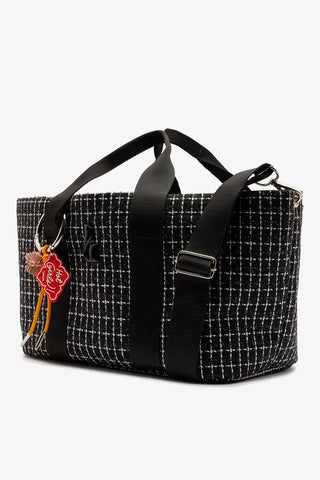 Bolsa Tote Bag Americana Tweed Estampado Preto e Branco Handbags Larroudé