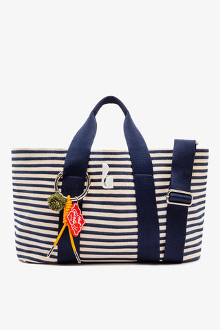 Bolsa Tote Bag Americana Lona Listrada Azul e Natural Handbags Larroudé