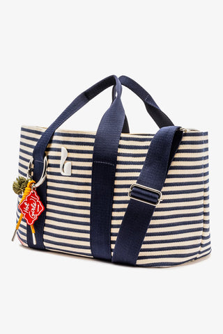 Bolsa Tote Bag Americana Lona Listrada Azul e Natural Handbags Larroudé