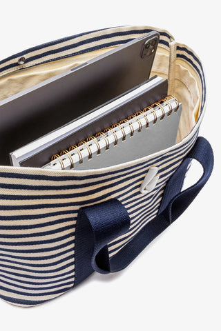 Bolsa Tote Bag Americana Lona Listrada Azul e Natural Handbags Larroudé