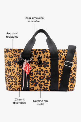 Bolsa Tote Bag Americana Jacquard Leopardo e Preto Handbags Larroudé