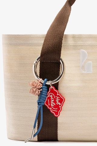 Bolsa Tote Bag Americana Lona Listrada Off White e Marrom Handbags Larroudé