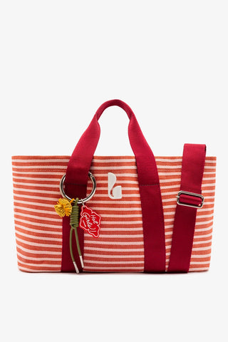 Bolsa Tote Bag Americana Lona Listrada Rosa, Vermelho e Bordô Handbags Larroudé