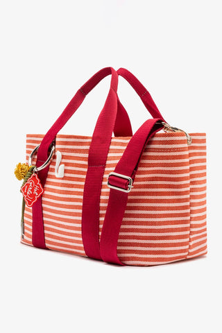 Bolsa Tote Bag Americana Lona Listrada Rosa, Vermelho e Bordô Handbags Larroudé