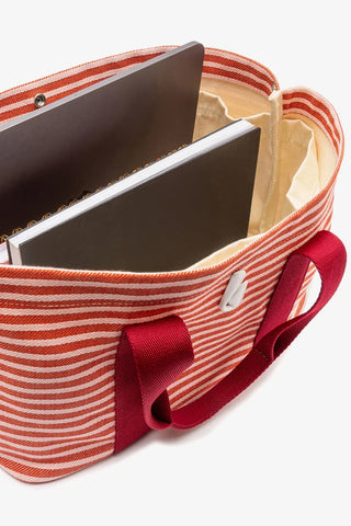 Bolsa Tote Bag Americana Lona Listrada Rosa, Vermelho e Bordô Handbags Larroudé