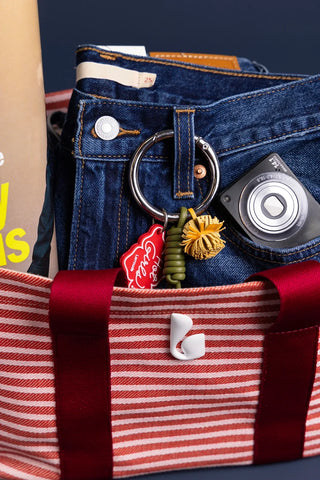 Bolsa Tote Bag Americana Lona Listrada Rosa, Vermelho e Bordô Handbags Larroudé