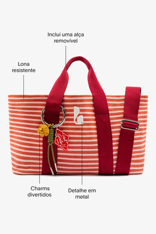 Bolsa Tote Bag Americana Lona Listrada Rosa, Vermelho e Bordô Handbags Larroudé