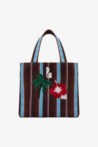 Bolsa Tote Bag Poppy Mini Ráfia Listrada Marrom Handbags Larroudé