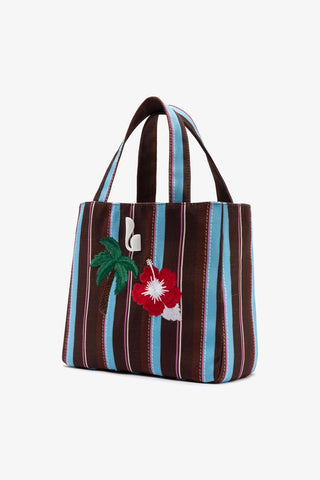 Bolsa Tote Bag Poppy Mini Ráfia Listrada Marrom Handbags Larroudé
