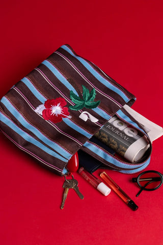 Bolsa Tote Bag Poppy Mini Ráfia Listrada Marrom Handbags Larroudé
