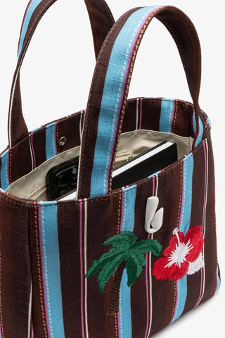 Bolsa Tote Bag Poppy Mini Ráfia Listrada Marrom Handbags Larroudé