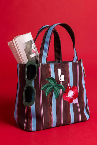 Bolsa Tote Bag Poppy Mini Ráfia Listrada Marrom Handbags Larroudé