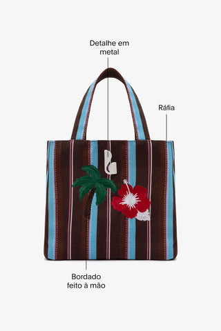 Bolsa Tote Bag Poppy Mini Ráfia Listrada Marrom Handbags Larroudé